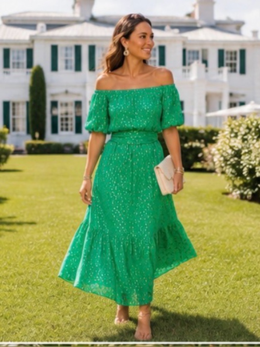 Lilly Pulitzer Tamie Off Shoulder Maxi Dress S Botanical Green Resort